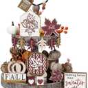 18 Pcs Fall Thanksgiving Tiered Tray Decor Set Maple Leaf Pumpkin Wood Sign Hello Fall Rustic Farmhouse Tray Decoration Tabletop Sign for Autumn Harvest Home Kitchen Festival(Leaf Pumpkin)