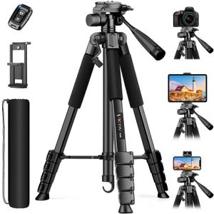 Camera Tripod Stand, 68" Phone Tripod for Tablet with Remote and Holder, Lightweight and Compact Travel Tripod for Canon Sony Camera, Compatible with DSLR, iPhone, iPad (Black)