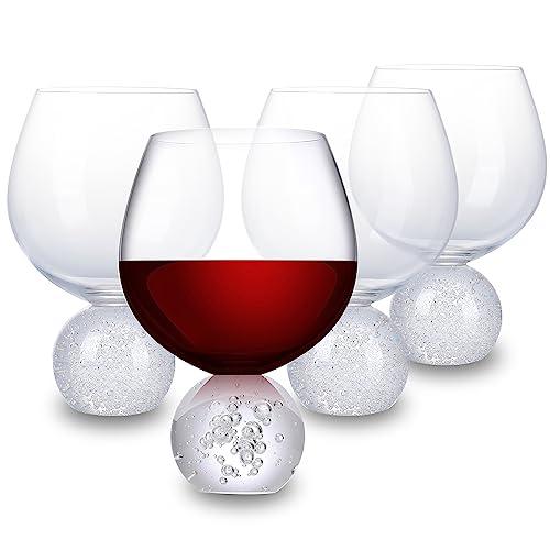 YLNNLC Red Wine Glasses Set of 3 Wine Glasses, 20 oz Crystal Wine Glasses with Ball Base, Large Wine Glasses Set. Gift for Wedding, WineTasting, Birthday. Balloon wine glasses, Unique Red Wine Glasses