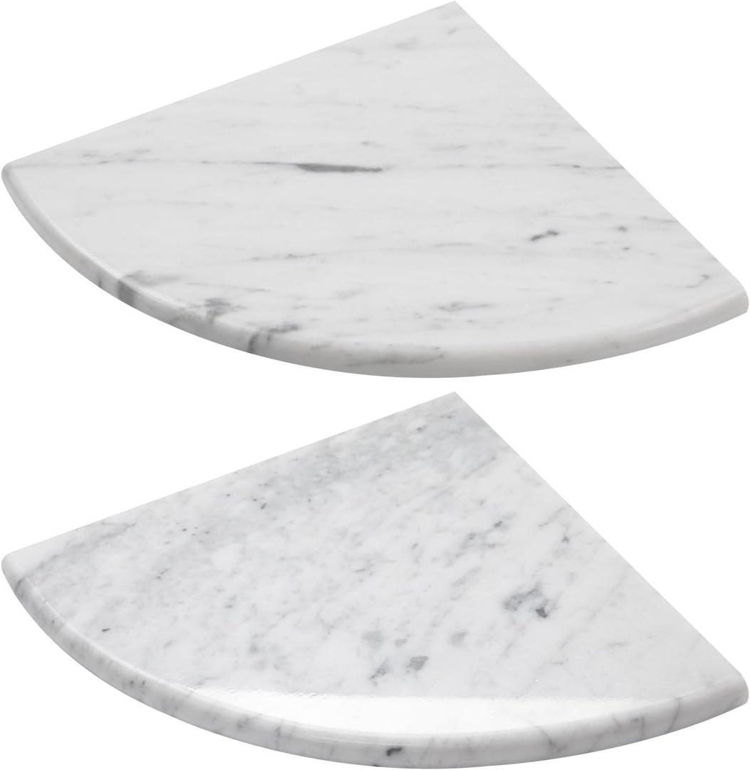 Marble Corner Shower Shelf, 9 Inch Carrara White Marble Corner Shelf for Bathroom Shower Decor, Wall Mounted, Polished, 2 Pcs
