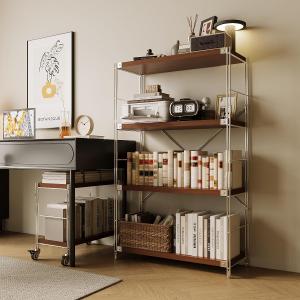 4-Tier Industrial Bookshelf, Wood and Metal Shelf Unit, Storage Bookcase, 4T32IN