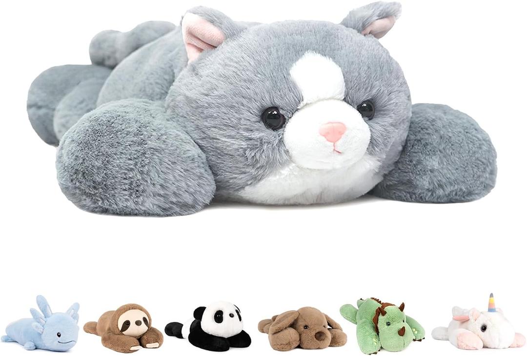Niuniu Daddy 20" | 3.3 Pound Weighted Cat Stuffed Animals for Kids, Weighted Cat Plush Toy for Toddler Teens Adults, Large Grey Kitty Plushies Pillow with Soft Fur for Present Christmas Birthday (Medium)