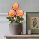 Arborus Artificial Roses - Set of 3 Long-Stem Real Touch Silk Roses, 24.4" Faux Flowers for Home Decor, Wedding Bouquets, Centerpieces & Floral Arrangements  Lifelike Yellow Pink Fake Roses