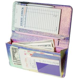 Zreal Server Book with Zipper Pocket, 5 X 9 Waitress Book, Magnetic Closure Pocket with Big Volume, Guest Check Book with Pen Holder for Waiter Server Wallet Fit Waitress Apron (Iridescent A)