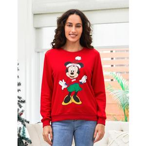 Disney family matching sweatshirt Stitch Mickey Spiderman print long sleeve winter Christmas mom dad kids loose fit red (Red, L)