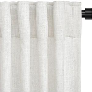 INOVADAY Linen Curtains for Living Room Bedroom, Back Tab Sheer Privacy Curtains 2 Panels,Light Filtering Farmhouse Drapes W50xL84 Beige White (50"W x 84"L (Pack of 2), Beigewhite)