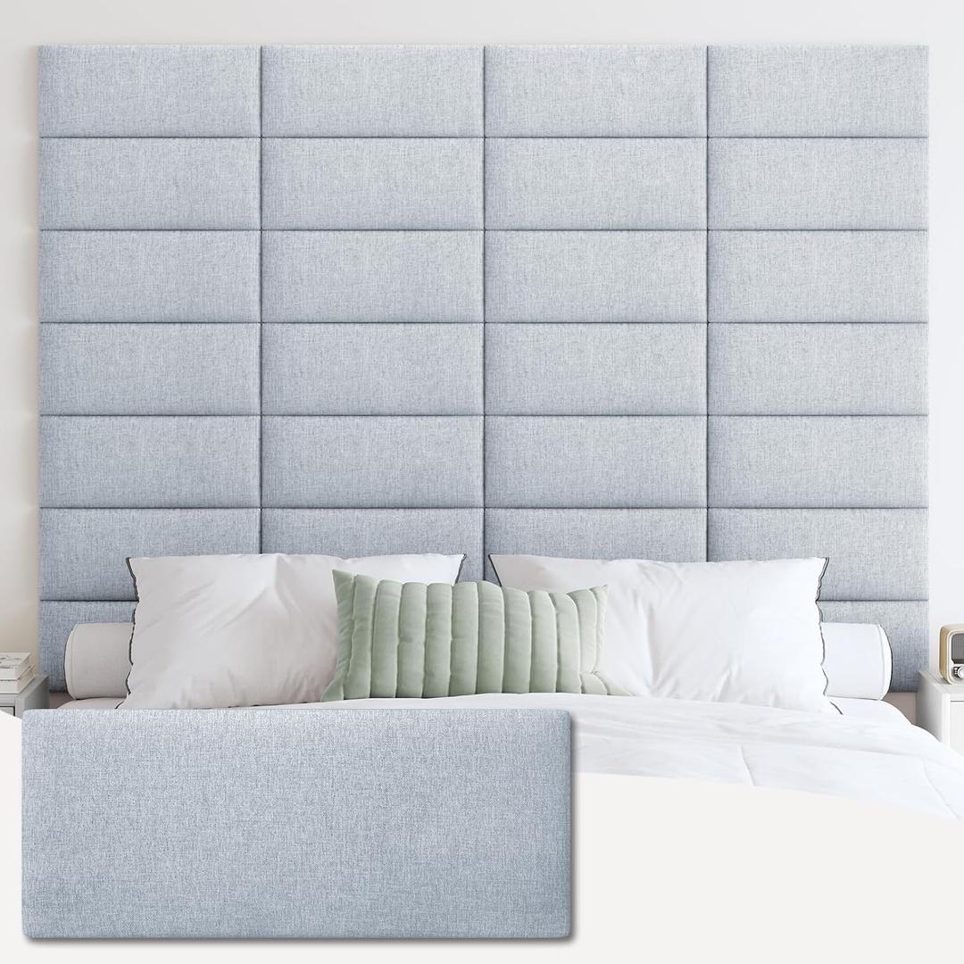 IFNOW Upholstered Wall Mounted Headboard, 3D Soundproof Wall Panels Peel and Stick for Queen Size, Reusable and Removable Tufted Bed Headboard in Blue White (9 Panels, 10" x 24")