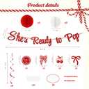 2 x 23Pcs She's Ready to Pop Glitter Banner, Red Cherry and Bow Theme Party Decor, Baby Shower Decorations with 6 Honeycomb Balls for Gender Reveal Party