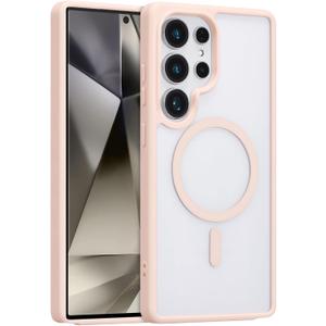RALEAVO for Samsung Galaxy S24 Ultra Case Strong Magnetic Clear Cover [Compatible with Magsafe] Slim Shockproof Protective Phone Cover for S24 Ultra Phone Case with Transparent Hard Back,Pink