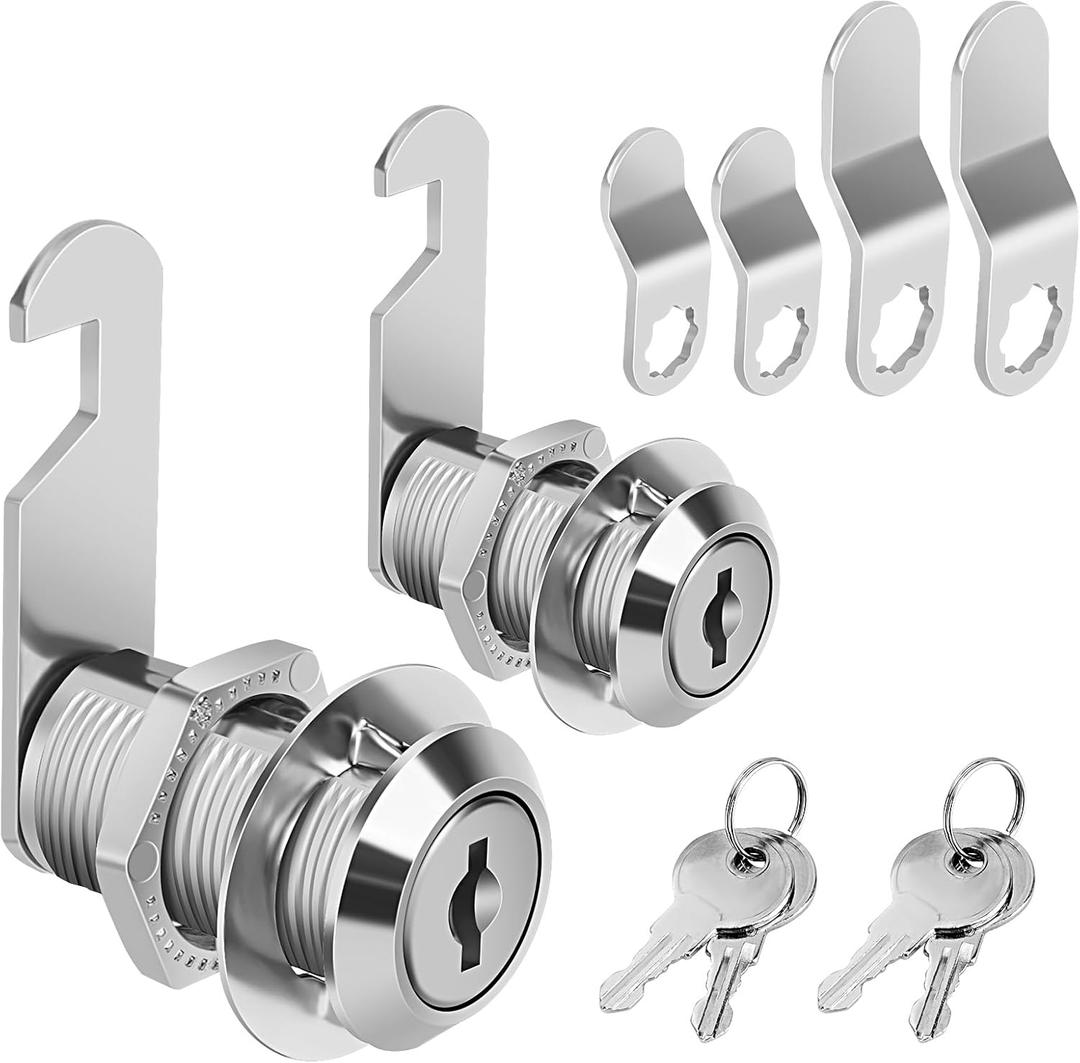 Cabinet Cam Lock Keyed Alike, 1-1/8'' (Length) Cylinder Fits on 7/8'' Max Panel Thickness, Secure File Drawer Mailbox RV Storage Replacement Set, Chrome-Finish Zinc Alloy (1-1/8 Inch 2Pcs)