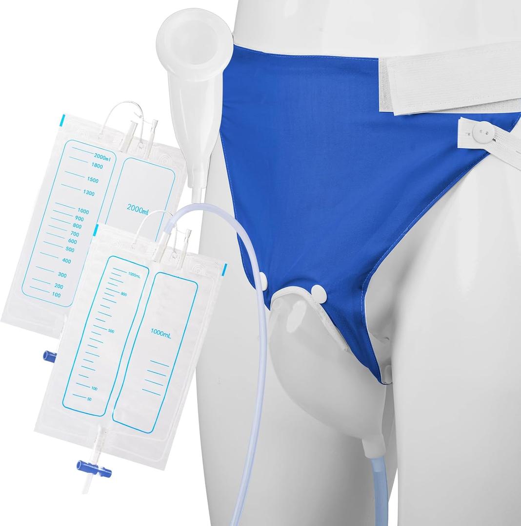 Wearable Urine Collector for Men External Catheter for Men Comfortable Secure Fit with Flexible Tubing for Everyday Home and Overnight Use, Elderly Men Blue, One Size
