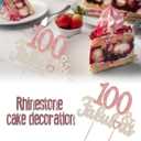100 & Fabulous Gold & Pink Rhinestone Cake Topper - Happy 100th Birthday Cheers to 100 Years Old Bday Party Metal Sparkly Food Centerpieces Topper Decorations Keepsake.