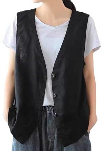 IDEALSANXUN Womens Cotton Linen Vest Casual Sleeveless Blazer Cardigans Lightweight Jacket Waistcoat 2XL IDEALSANXUN Womens Cotton Linen Vest Casual Sleeveless Blazer Cardigans Lightweight Jacket Waistcoat 2XL