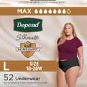 Depend Silhouette Adult Incontinence & Postpartum Bladder Leak Underwear for Women, Maximum Absorbency, Large, Black, 52 Count (2 Packs of 26)