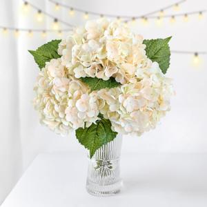 3PCS Cream Champagne Hydrangeas Artificial Flower 21" Real Touch Faux Latex Fake Hydrangeas Silk Bouquet for Home Kitchen Living Room Spring Table Office Wedding Party Arrangement