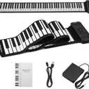 88 Keys Roll Up Keyboard Piano, Portable Electric Foldable Piano with Sustain Pedal, 14 Songs, 128 Tones, 128 Rhythms, Rechargeable & Dual BT Function, Music Gift for Beginners