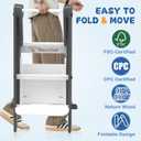 Foldable Toddler Tower, Toddler Kitchen Stool Helper with Safety Net, Wooden Kitchen Step Stool for Toddlers with Adjustable Height, Standing Tower for Learning and Cooking(Blue)
