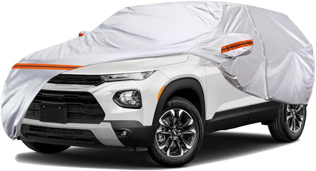 TUCAREST 6 Layers Full Car Cover for SUV- Waterproof, Insulated, Anti-UV, Snow-Proof, Anti-Wind, All-Weather, Thickened Protection, up to 178 in (Orange reflective strip)
