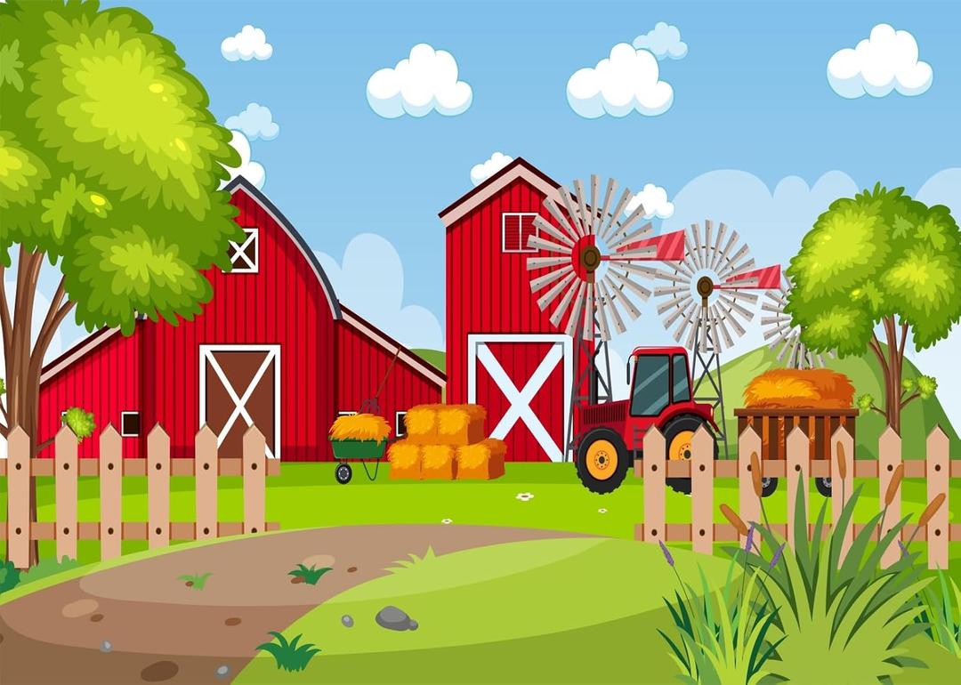 BELECO 8x6ft Fabric Cartoon Farm Barn Backdrop Red Barn Tractor Haystack Farmhouse Background Farm Theme Party Decorations Kids Children Birthday Shoot Photo Studio Props