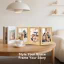 TOFOREVO 4x6 3 Picture Frame Triple Wooden Hinged Photo Frame Definition Glass Stand Vertically on Desktop or Tabletop Gold
