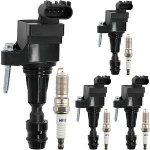 Ignition Coil Pack & Iridium Spark Plugs Set of 4 Compatible with Chevrolet Cobalt HHR Malibu Saturn Aura Buick Lacrosses Verano GMC Terrain Pontiac G5 & More 2.0L 2.2L 2.4L L4 Replaces# UF491 (Ignition Coil & Spark Plugs Set of 4)