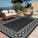 Garvee Modern Geometric Outdoor Rug 9x18, Stylish Reversible Waterproof Floor Mat for Patio Furniture, Deck, Poolside, Camping, RV, Balcony and Backyard Decor