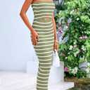 PRETTYGARDEN Womens Summer Beach Sundress Off Shoulder Cut Out Striped Bandeau Bodycon Midi Dress (Striped Army Green White,X-Large) (Green, XL)