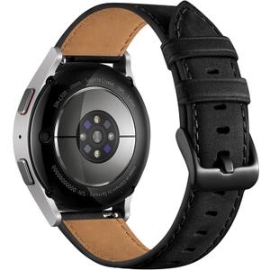 Haveda 20mm Leather Watch Band for Samsung Watch Bands/Galaxy Watch 7 6 5 4 Band 40mm 44mm, Retro Black Rugged Leather Strap Replacement Wristband for Galaxy Watch 5 Pro/4 6 Classic Band Men Women