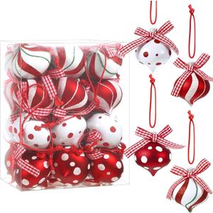 Syhood 24 Pcs Christmas Tree Ornaments, Christmas Ball Decorations Set, Shatterproof Baubles Xmas Tree Hanging Decor, Peppermint Candy Ball Red White Green Stripes Party Holiday (Classic,2.36 Inches)