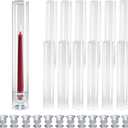 12-Pack Glass Hurricane Candle Holders - 13.78" Tall Clear Open-Ended Cylinders for Pillar Candles - Includes 2.36" Taper Candlestick Holders - Wedding, Event & Home Decor Centerpieces