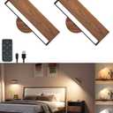 Wooden Wall Sconce Battery Operated with Remote,Rechargeable Wall Lights for Bedroom with 3 Color Temperature, Magnetic, Stick-On, Dimmable Wall Reading Lights (Walnutwood, 2 Pack)