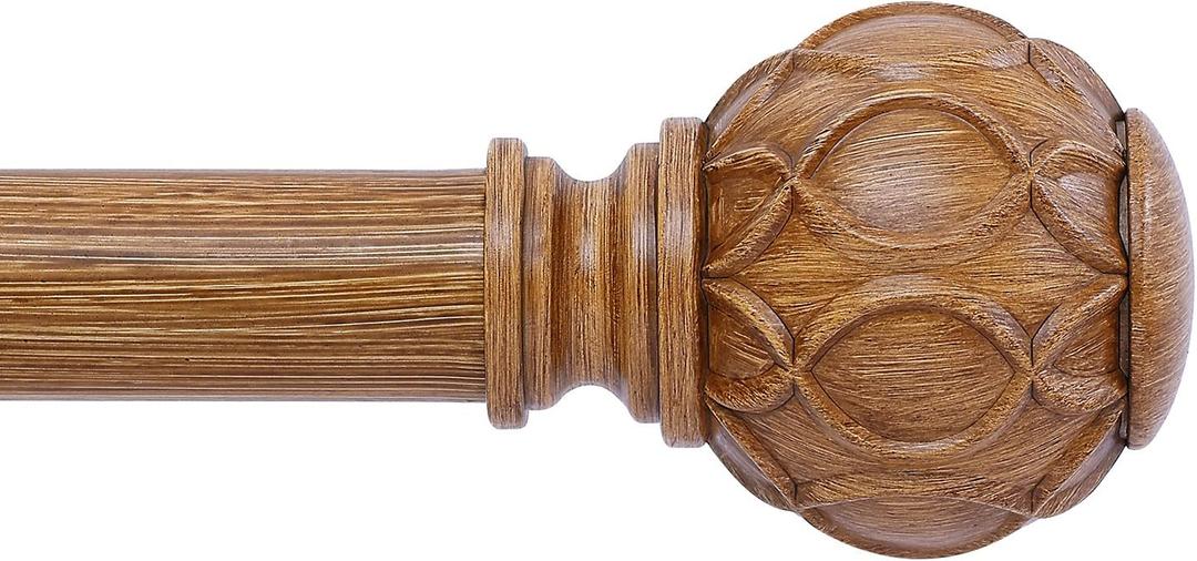 Wood Curtain Rods 28 to 48 Inch,1 Inch Adjustable Curtain Rod,Netted Wooden Window Curtains Rods,Farmhouse Rustic Heavy Duty Curtain Rods,Brown Wood Grain Decorative Single Drapery Poles 18-45"