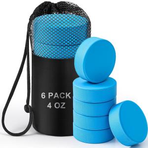 ShinyRelief 6 Pack Lightweight Ice Hockey Pucks Light Training Puck with Mesh Carrying Bag Lightweight Hockey Official Size for Stick Handling and Training,Blue,4 oz
