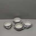 MONITO 16 Ounce French Onion Soup Bowls, 4PCS Reactive Glaze Ceramic Bowls with Handles, Stackable Soup Crocks, Oven/ Microwave/ Dishwasher Safe, for Cereal, Pasta, Chilli, Beef Stew, White-blue