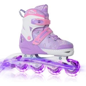 Nattork Adjustable Inline Skates for Kids Boys & Girls, Blue Black Red with Light up Wheels, Youth Blade Roller Skating for Beginners Ages 3-15 (Purple)