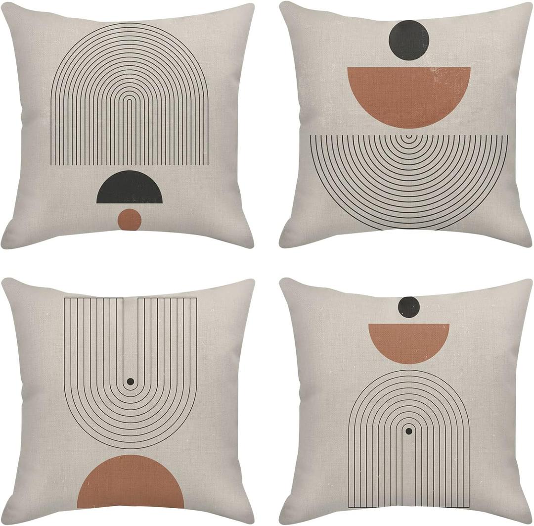 Sanwarm Throw Pillow Covers Home Decor Set of 4 Pillow Cases Decorative 18 x 18 Inches Outdoor Cushion Couch Sofa Pillowcases Contemporary Mid Century Geometric Boho (Abstract)