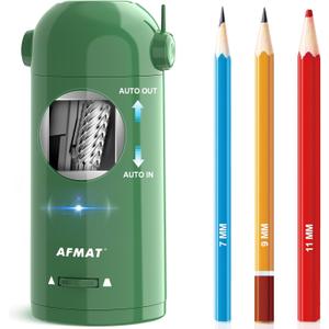 AFMAT Electric Pencil Sharpener, Fully Automatic Pencil Sharpener for Classroom, Robot Sharpeners for 7-11.5mm No.2/Jumbo/Colored Pencils, Auto in & Out, Rechargeable & Cordless, Hands-Free, PSX5, Green