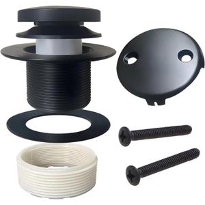 Universal Matte Black Tub Drain and Overflow Kit - Complete 2-Hole Tip-Toe Trim Set with Easy Installation & Fine/Coarse Threads
