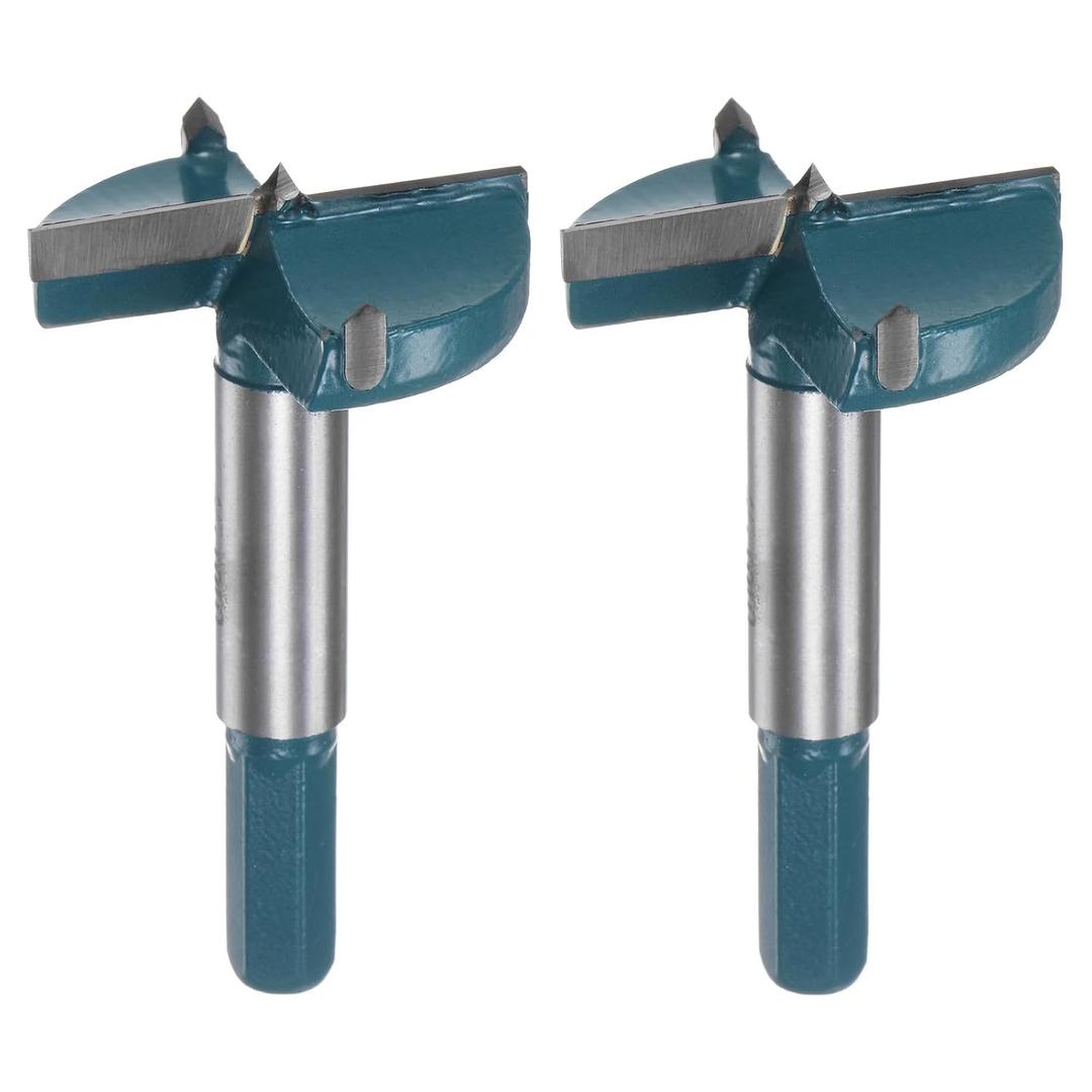 HARFINGTON 2pcs Forstner Drill Bit 45mm (1-3/4") Carbide Forstner Bits Wood Hinge Hole Opener Cutter with Hex Shank for Woodworking Drilling
