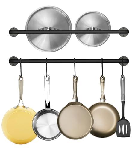 BIHOMIFI Wall-Mounted Utensil Rack Hanger Steel-made Kitchen Utensil Rack Organizer Pot Pans Wall Hanger Holder for Rustic Iron Kitchen Organizer with Ten Hanging Hooks（2 Pack）