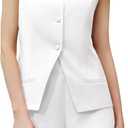 Women's Summer 2 Piece Outfits Sleeveless Round Neck Button Down High Waisted Pants Business Work Sets (White) XS 