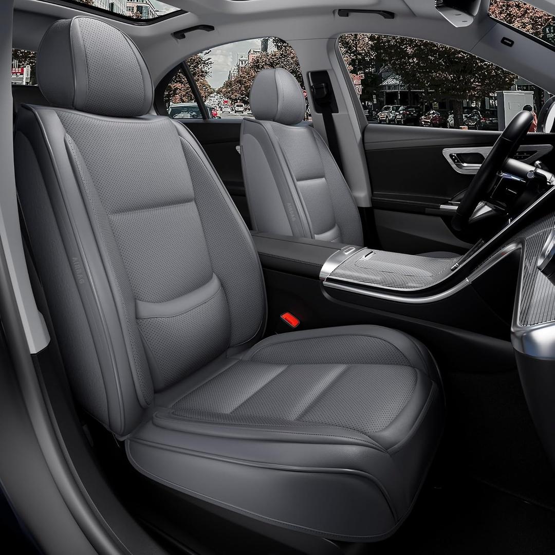 Coverado Front Seat Covers, 2 Pieces Universal Seat Covers for Cars, Breathable Fabric & Leather Car Seat Protectors, Car Seat Cushions Auto Accessories Fit for Most Sedans SUV Truck, Black