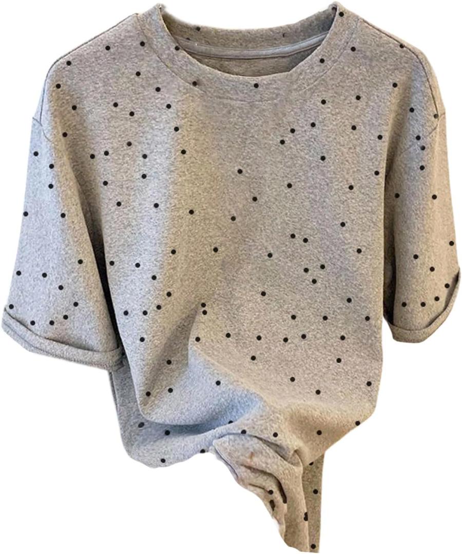 SOLY HUX Women's Polka Dots T Shirt Short Sleeve Crew Neck Casual Tee Summer Tops (Gray, M)