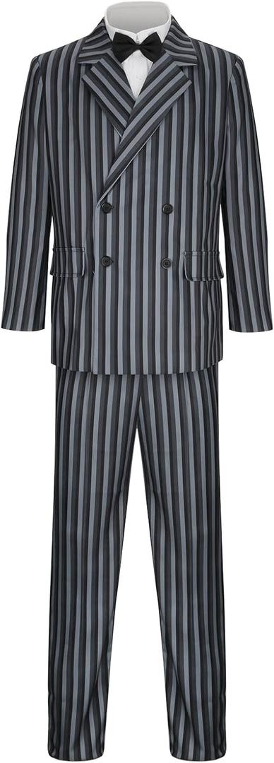 Mens Costume 1920s Gangster Suit Striped Blazer Pants Shirt Tie Outfit Halloween Cosplay Party Uniform (Medium, Adult)