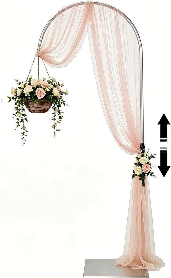Heavy Duty Half Wedding Arch Backdrop Stand with Hooks Adjustable 5.6-7.6FT, Adjustable Height 5.58–7.55FT
