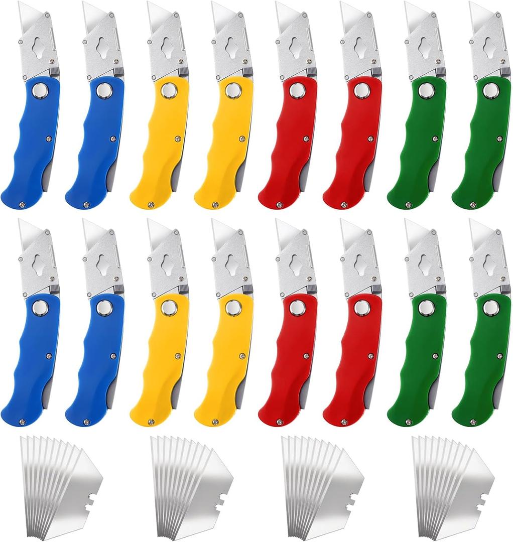16Pcs Folding Utility Knife with 40Pcs Replacement Blades, Retractable Box Cutter Knife Heavy Duty Work Knife for Cardboard, Boxes and Cartons 16Pcs Folding Utility Knife with 40Pcs Replacement Blades, Retractable Box Cutter Knife Heavy Duty Work Knife for Cardboard, Boxes and Cartons