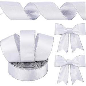 Yungyan Velvet Ribbons with Gold Edge Felt Ribbon Gift Bow Wrapping Ribbon for Handmade, Home Decor, Gift Wrapping, Wreath DIY Crafts, Christmas Tree (2.5 Inch X 35 Yards,White)