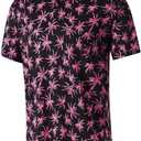 Golf Shirts for Men Dry Fit Performance Print Short Sleeve Moisture Wicking Golf Polo Shirts (3X-Large, Pink Palm)
