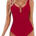 BMJL Women's Tummy Control Swimsuits Ruched Slimming One Piece Bathing Suit Deep V Neck Swimsuit, Size: M