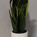 Nearly Natural 16-in Artificial Snake Plant Sansevieria, Faux Snake Plant for Indoor Home Decor in White Decorative Planter, Fake Plant for Desktop or Table Top